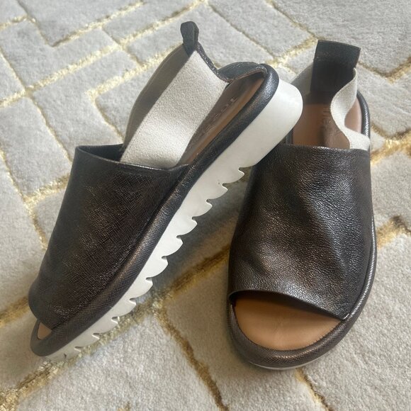 The FLEXX  women's sandals shoes "vera pelle" Leather pewter/silver EU38/US7 - Picture 2 of 6